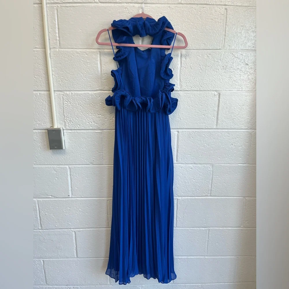 Amur Meray Pleated‎ Halter Maxi Dress in Deep Waters Sz. 4 NWT